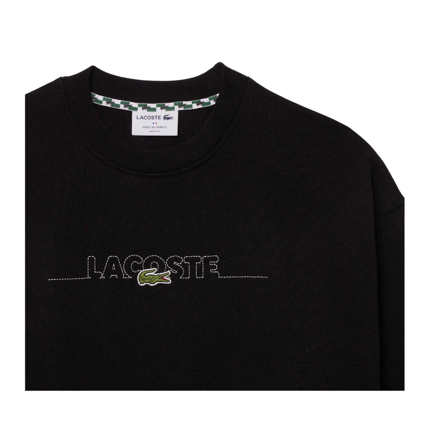 Black - Side - Lacoste Mens Embroidered Logo Crew Neck Sweatshirt