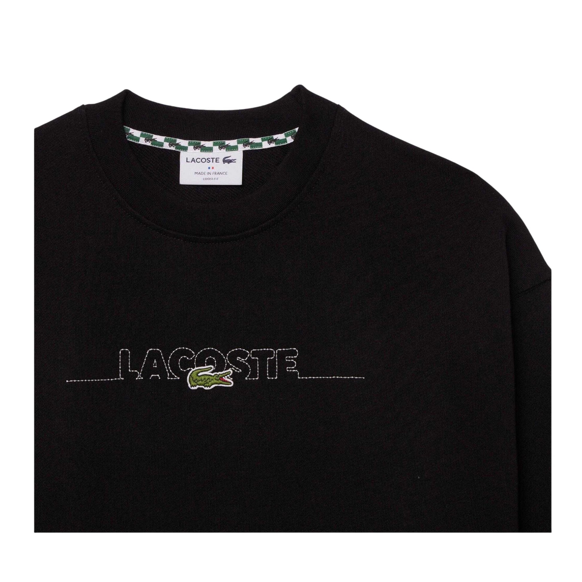 Black - Side - Lacoste Mens Embroidered Logo Crew Neck Sweatshirt