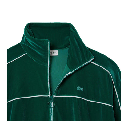Green - Side - Lacoste Womens-Ladies Velour Zipped Oversized Jacket