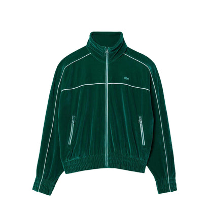 Green - Front - Lacoste Womens-Ladies Velour Zipped Oversized Jacket