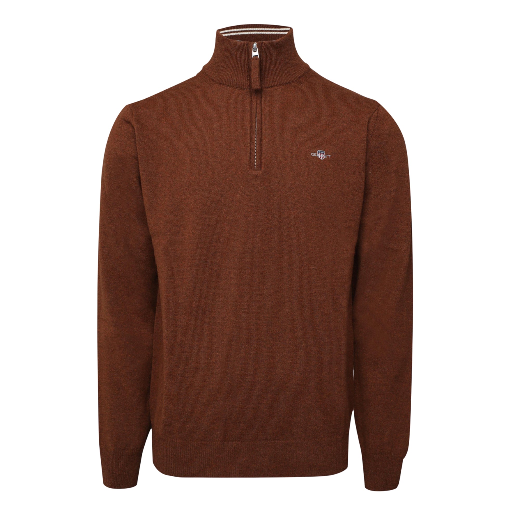 Brown - Front - Gant Mens Lambswool Half Zip Fleece