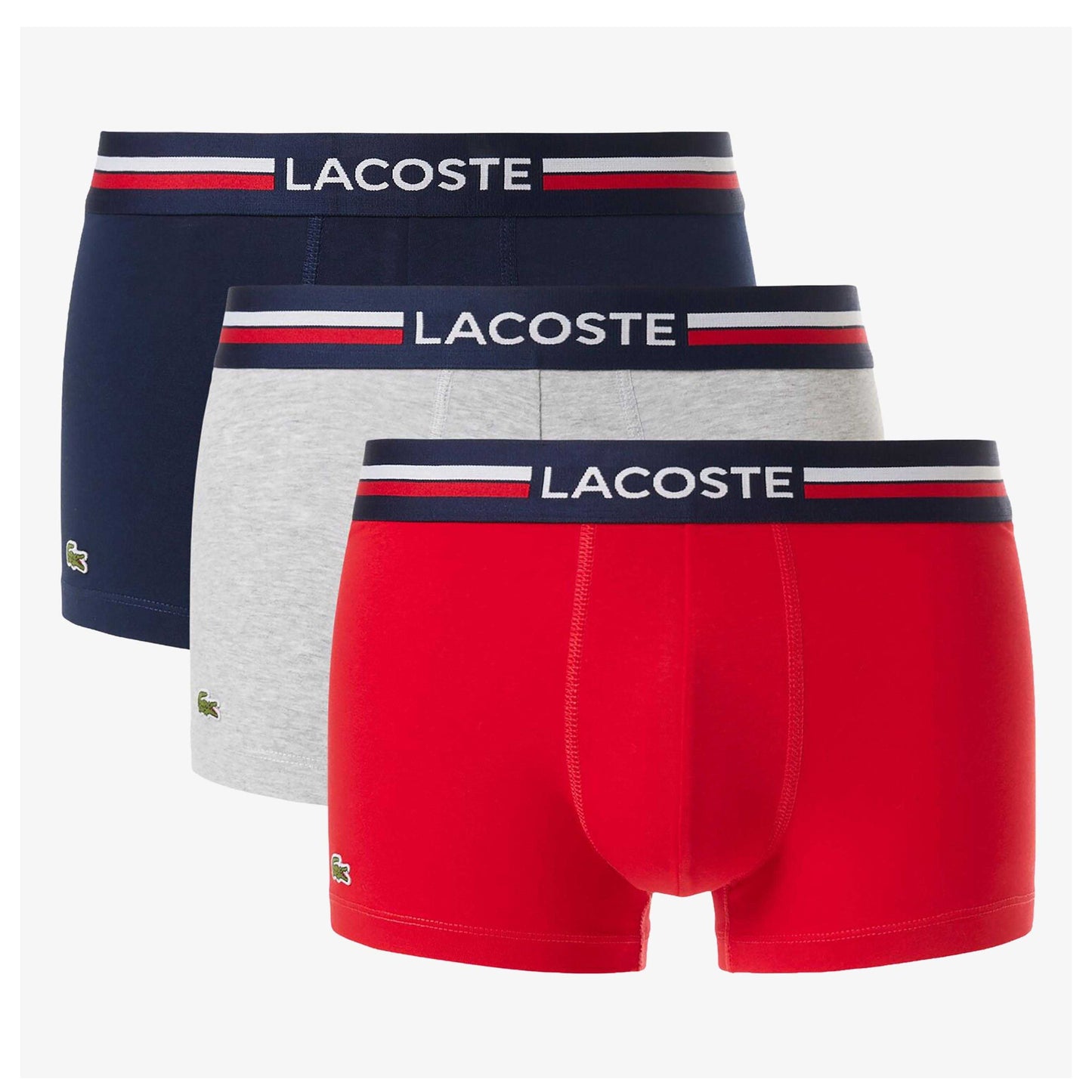 Navy-Grey-Red - Front - Lacoste Mens Boxer Shorts (Pack of 3)