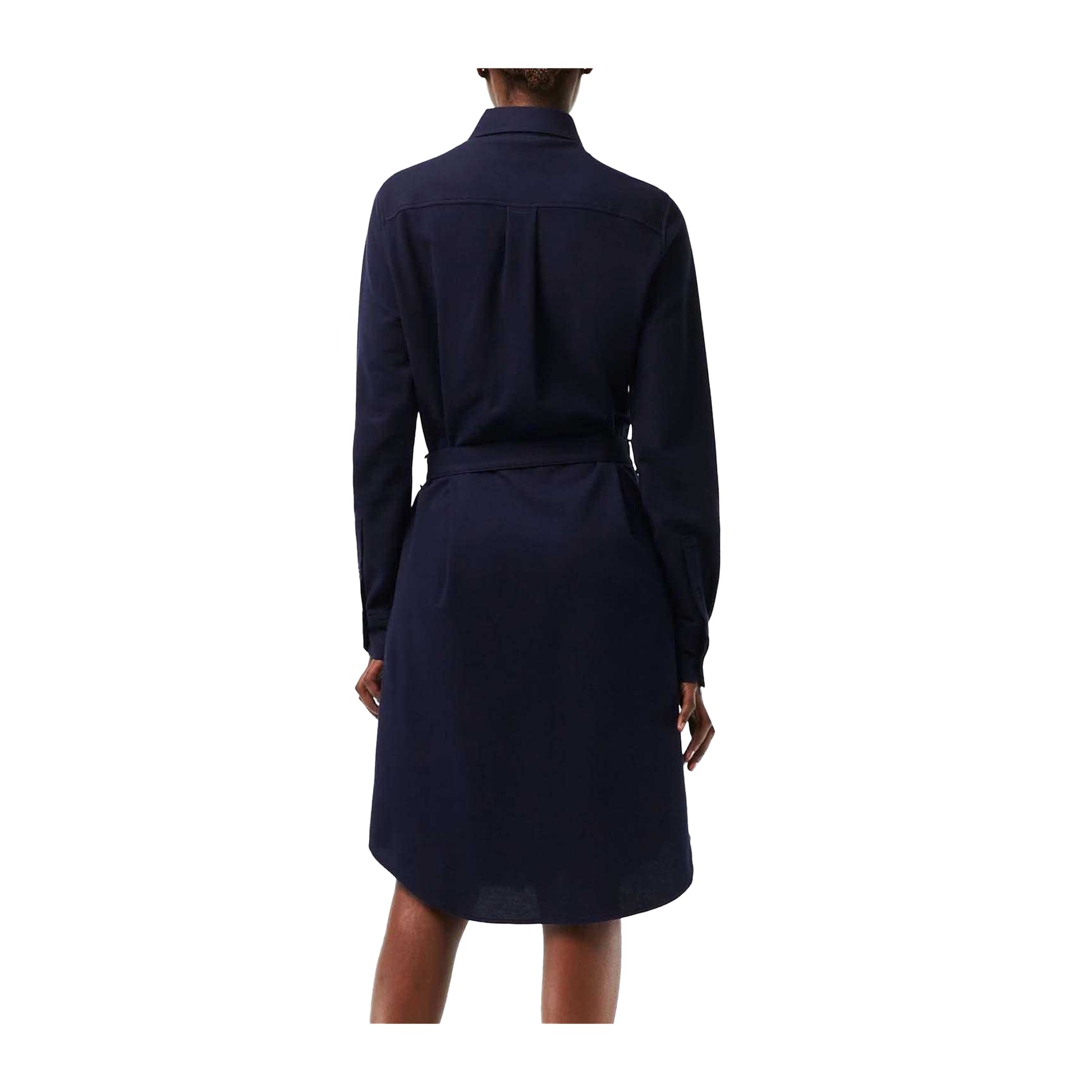 Blue - Back - Lacoste Womens-Ladies Cotton Pique Adjustable Polo Shirt Dress