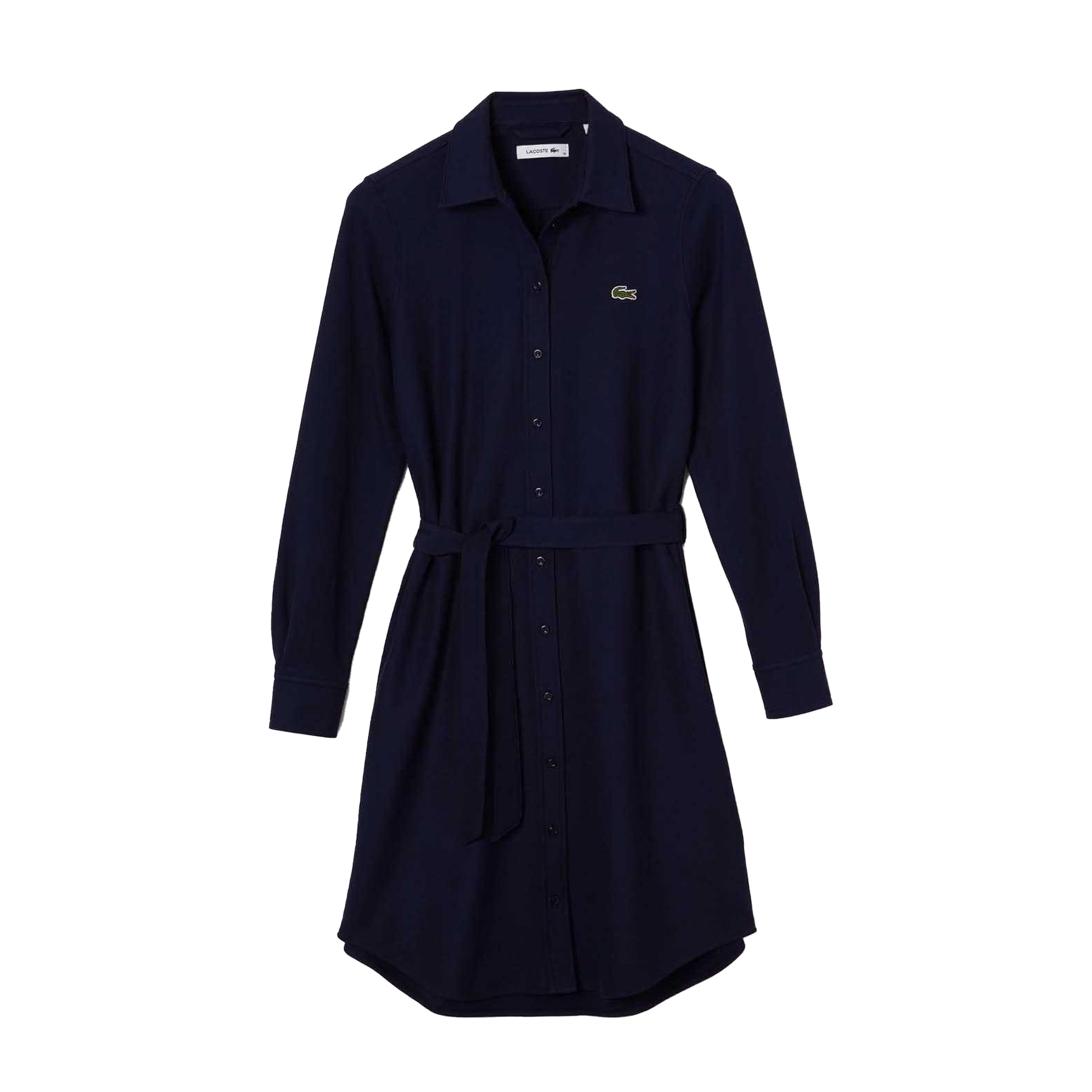 Blue - Side - Lacoste Womens-Ladies Cotton Pique Adjustable Polo Shirt Dress