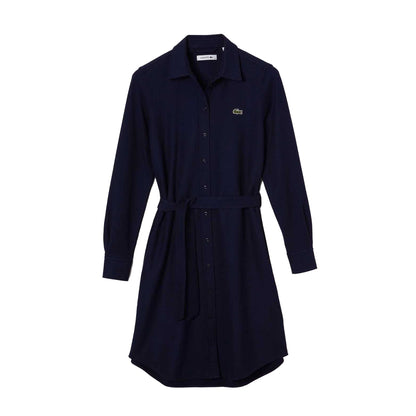 Blue - Side - Lacoste Womens-Ladies Cotton Pique Adjustable Polo Shirt Dress