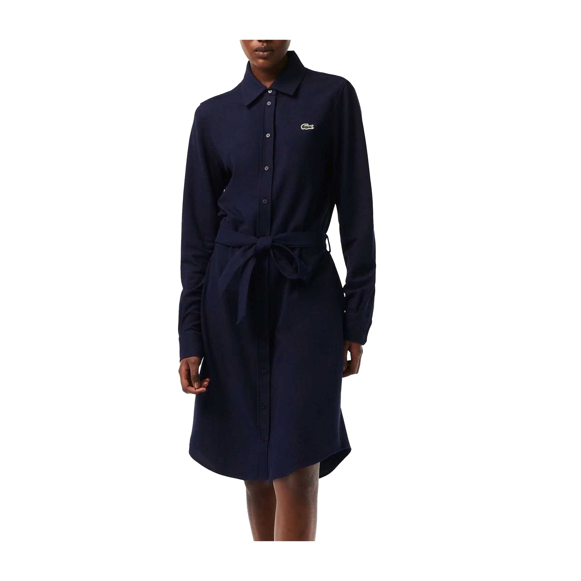Blue - Front - Lacoste Womens-Ladies Cotton Pique Adjustable Polo Shirt Dress