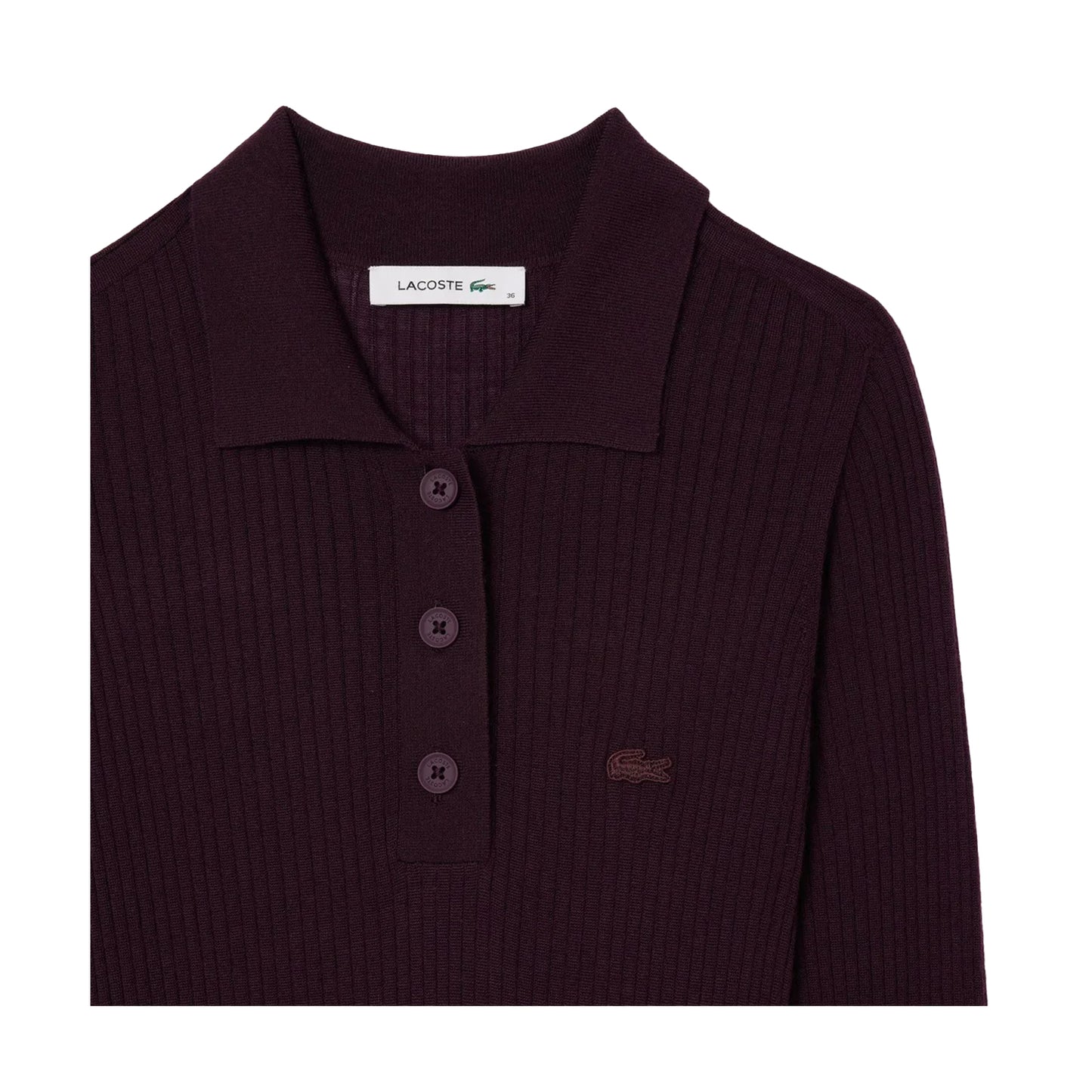 Brown - Back - Lacoste Womens-Ladies Wool Long-Sleeved Polo Shirt Dress