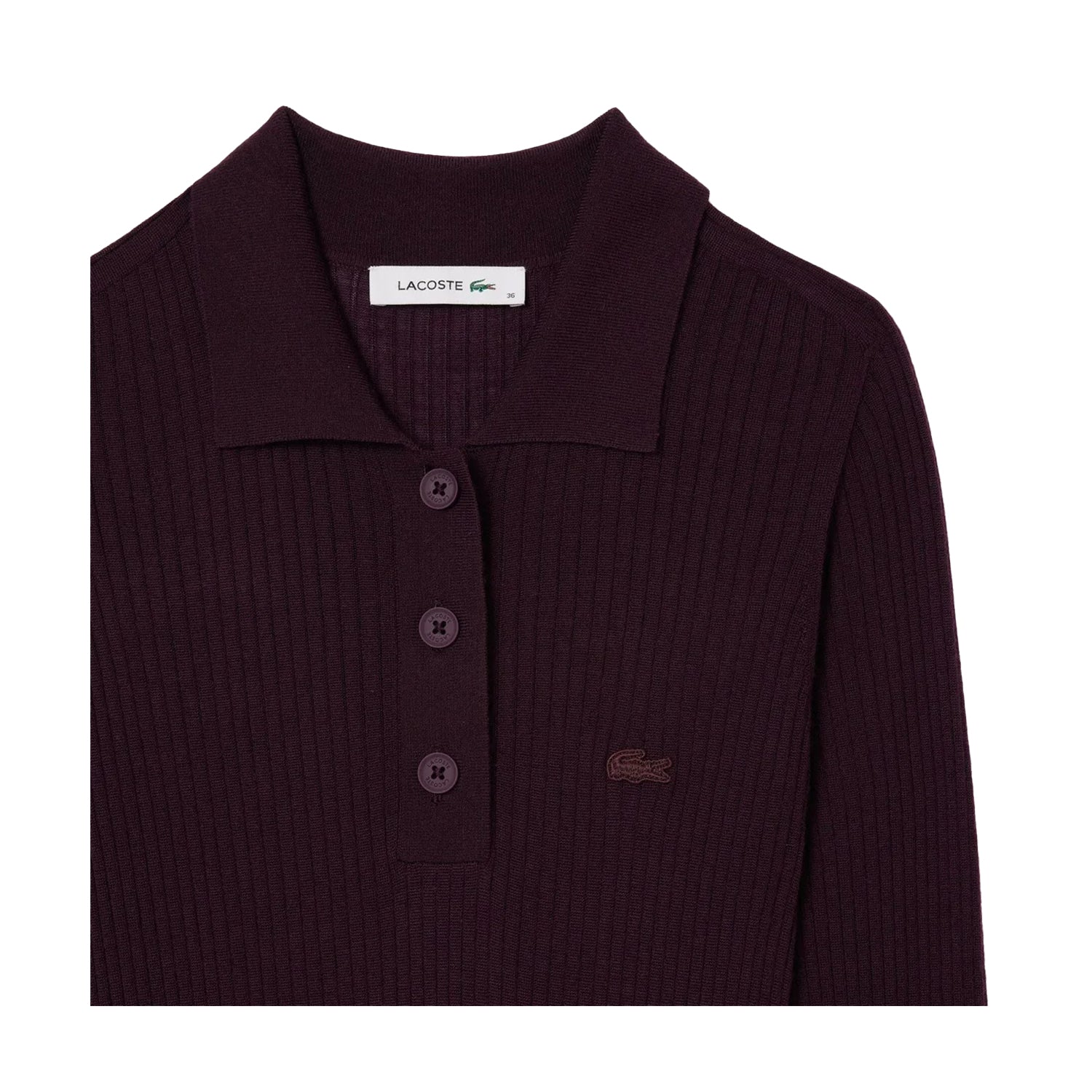 Brown - Back - Lacoste Womens-Ladies Wool Long-Sleeved Polo Shirt Dress