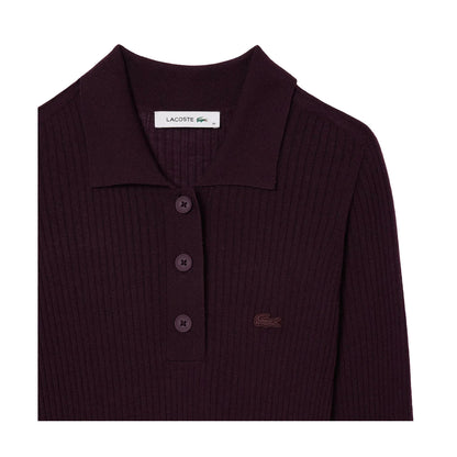 Brown - Back - Lacoste Womens-Ladies Wool Long-Sleeved Polo Shirt Dress