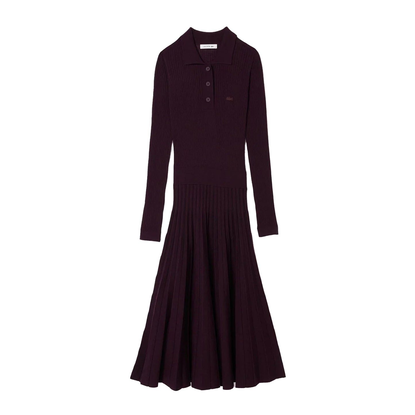 Brown - Front - Lacoste Womens-Ladies Wool Long-Sleeved Polo Shirt Dress
