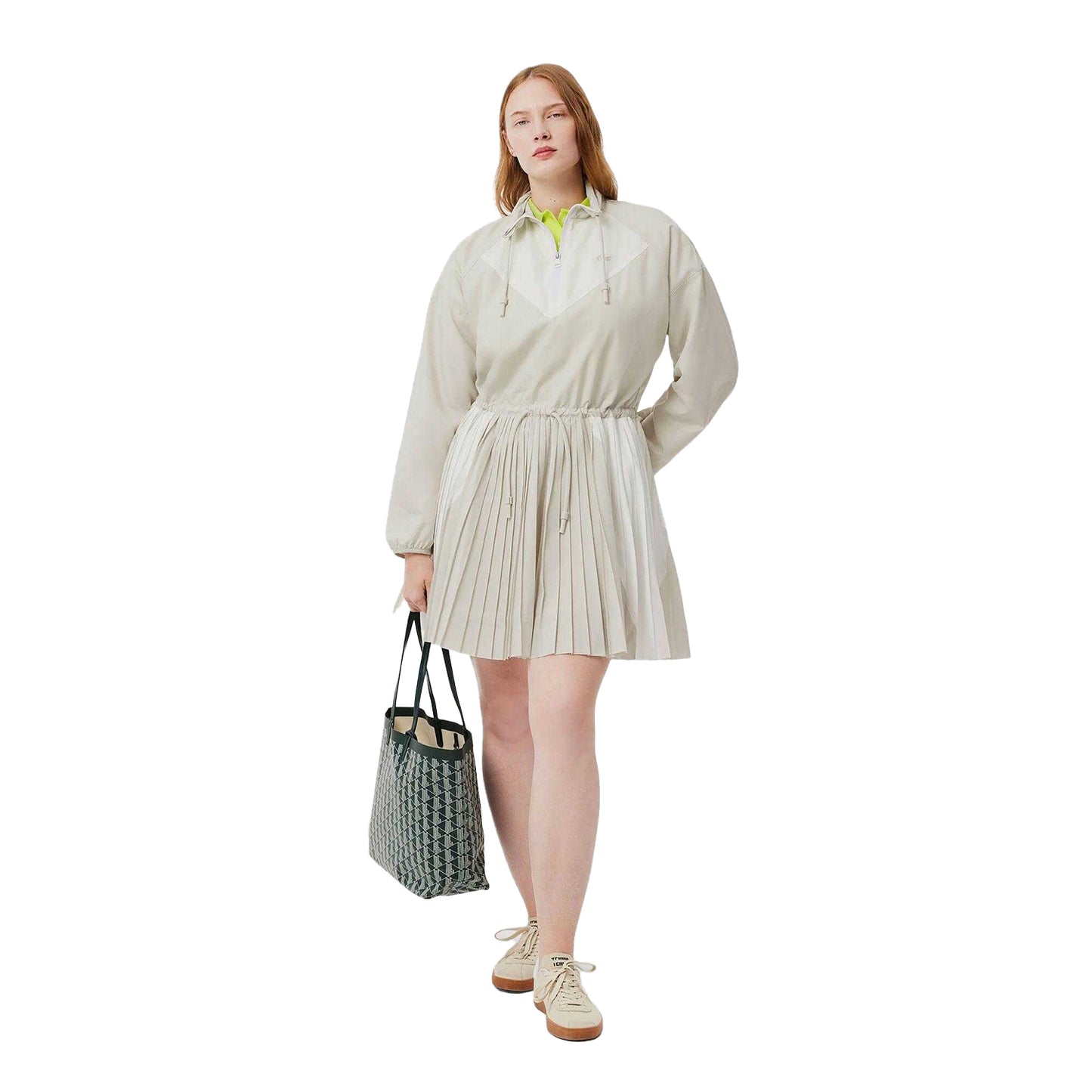 Grey - Pack Shot - Lacoste Womens-Ladies Colour Block Long-Sleeved Dress