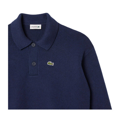 Navy - Side - Lacoste Childrens-Kids Long-Sleeved Polo Shirt