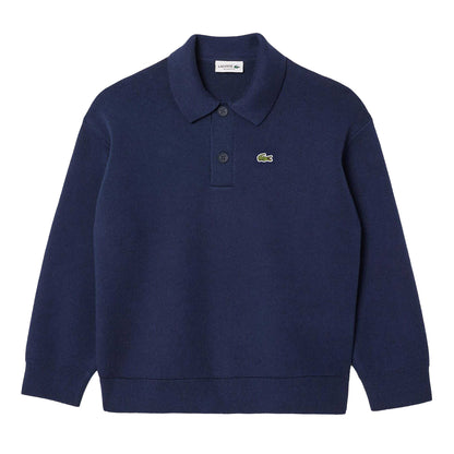 Navy - Front - Lacoste Childrens-Kids Long-Sleeved Polo Shirt