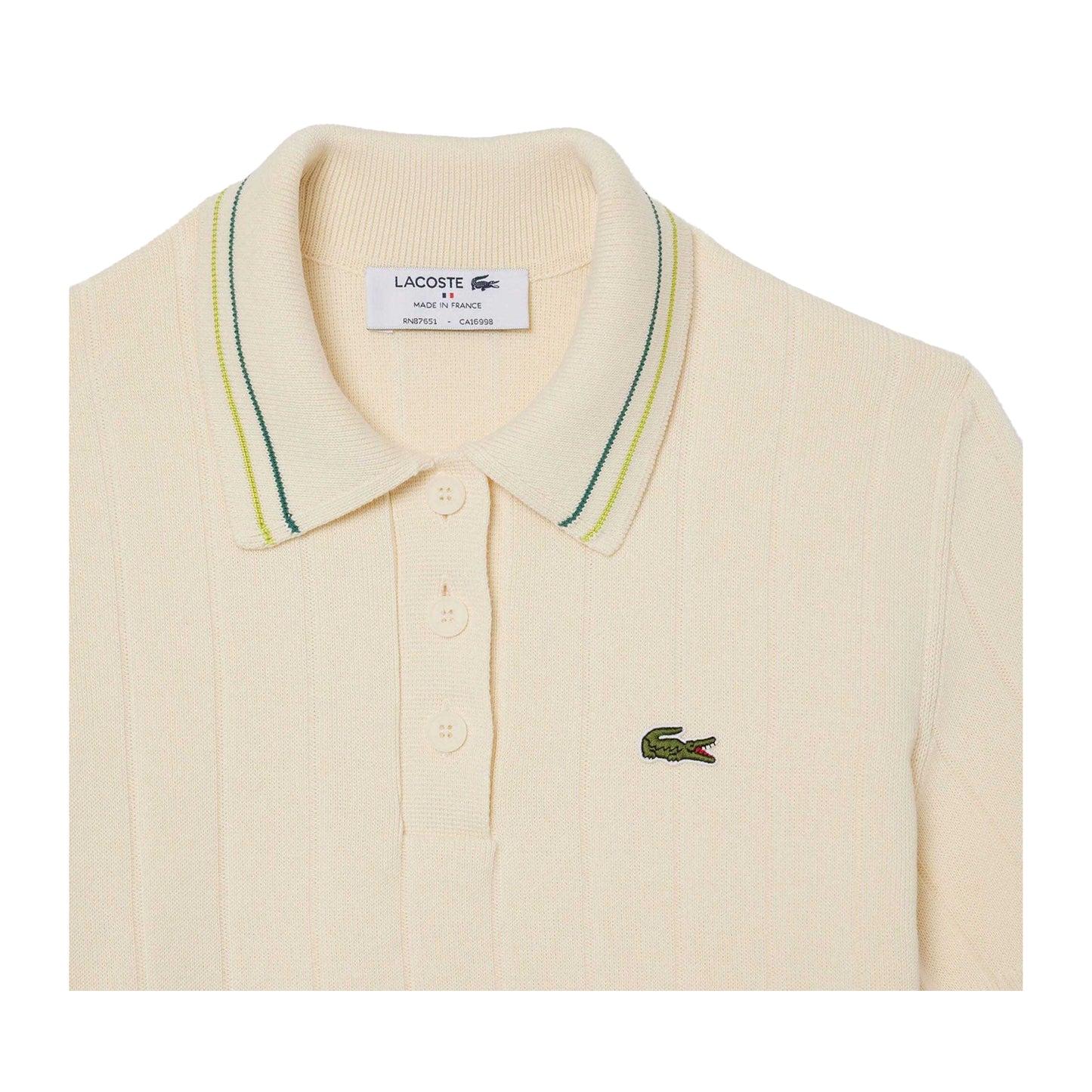 Cream - Back - Lacoste Womens-Ladies Ribbed Slim Polo Shirt