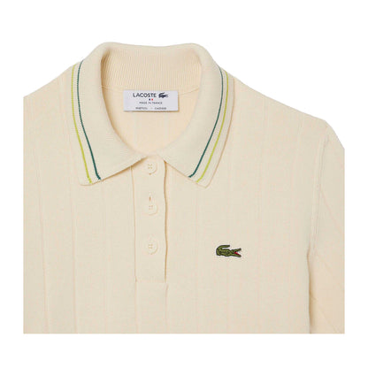 Cream - Back - Lacoste Womens-Ladies Ribbed Slim Polo Shirt