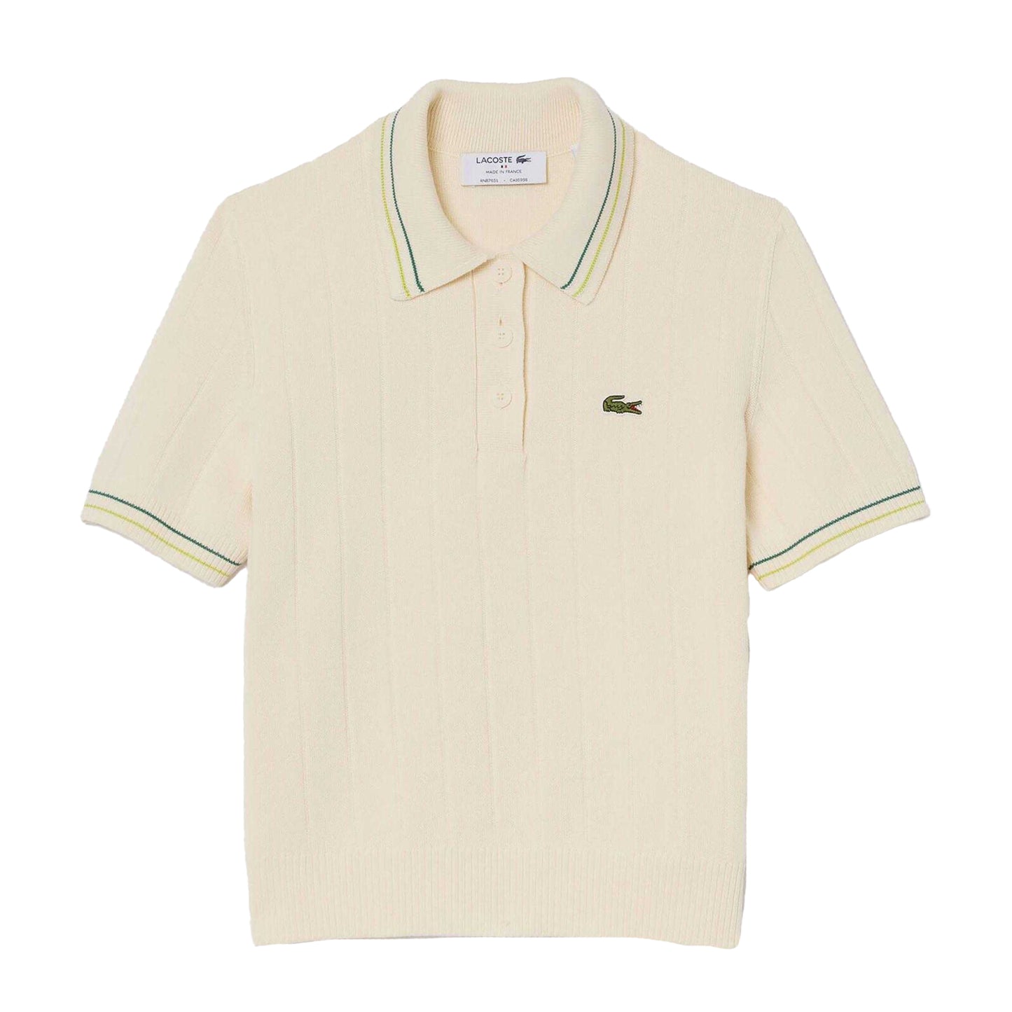 Cream - Front - Lacoste Womens-Ladies Ribbed Slim Polo Shirt