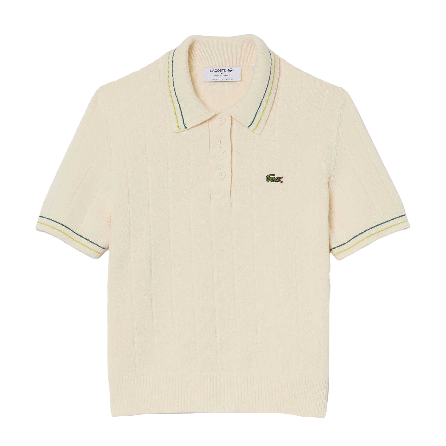 Cream - Front - Lacoste Womens-Ladies Ribbed Slim Polo Shirt