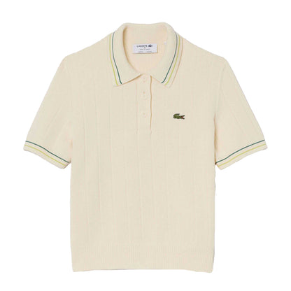 Cream - Front - Lacoste Womens-Ladies Ribbed Slim Polo Shirt