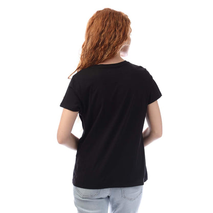 Black - Back - DKNY Womens-Ladies Rhinestone Logo T-Shirt