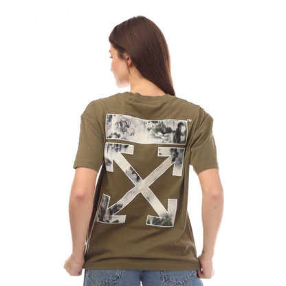 Green - Back - Off White Womens-Ladies Flock Chine Flower Arrow T-Shirt