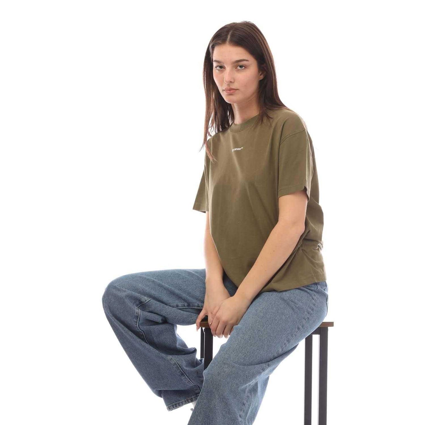 Green - Side - Off White Womens-Ladies Flock Chine Flower Arrow T-Shirt