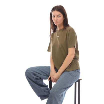 Green - Side - Off White Womens-Ladies Flock Chine Flower Arrow T-Shirt