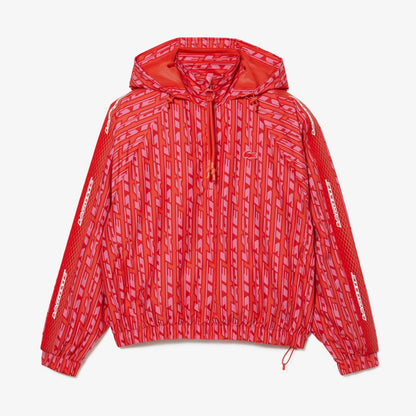 Orange - Front - Lacoste Womens-Ladies Monogram Hooded Oversized Track Jacket