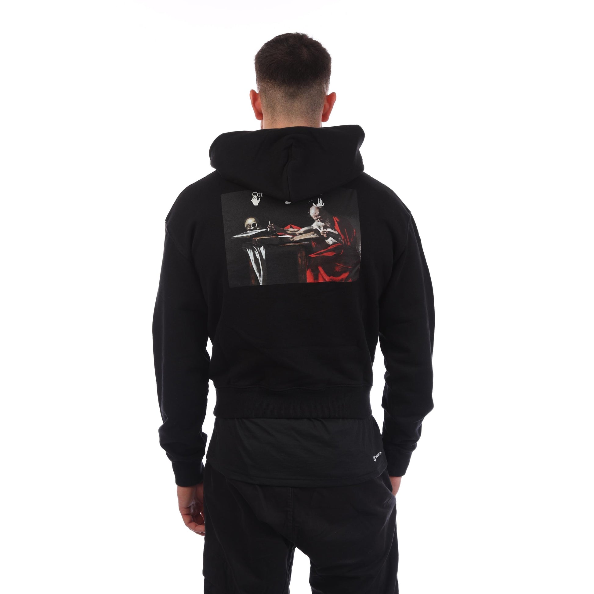 Black - Back - Off White Mens Caravaggio Back Print Hoodie