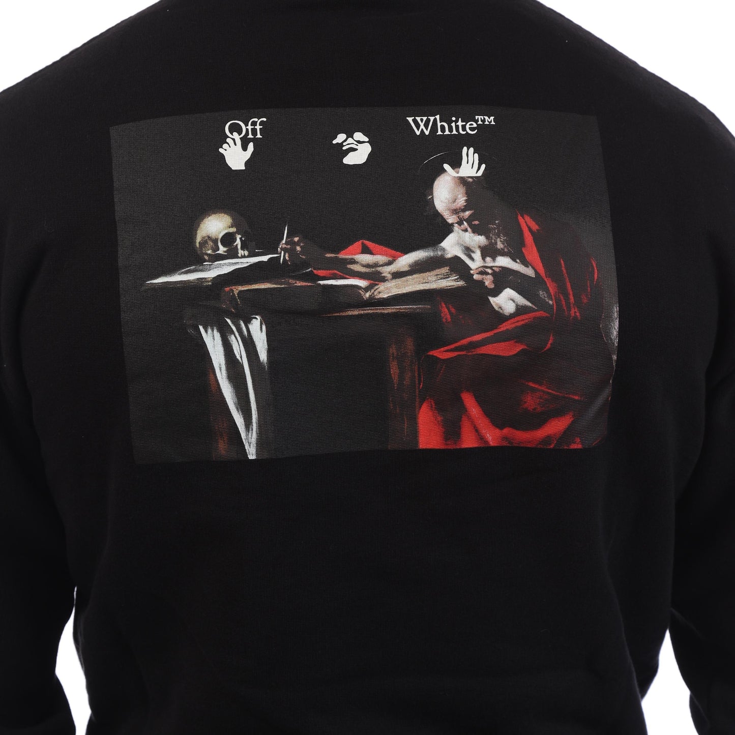 Black - Side - Off White Mens Caravaggio Back Print Hoodie