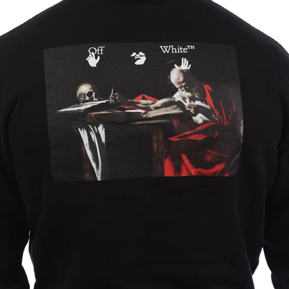 Black - Side - Off White Mens Caravaggio Back Print Hoodie