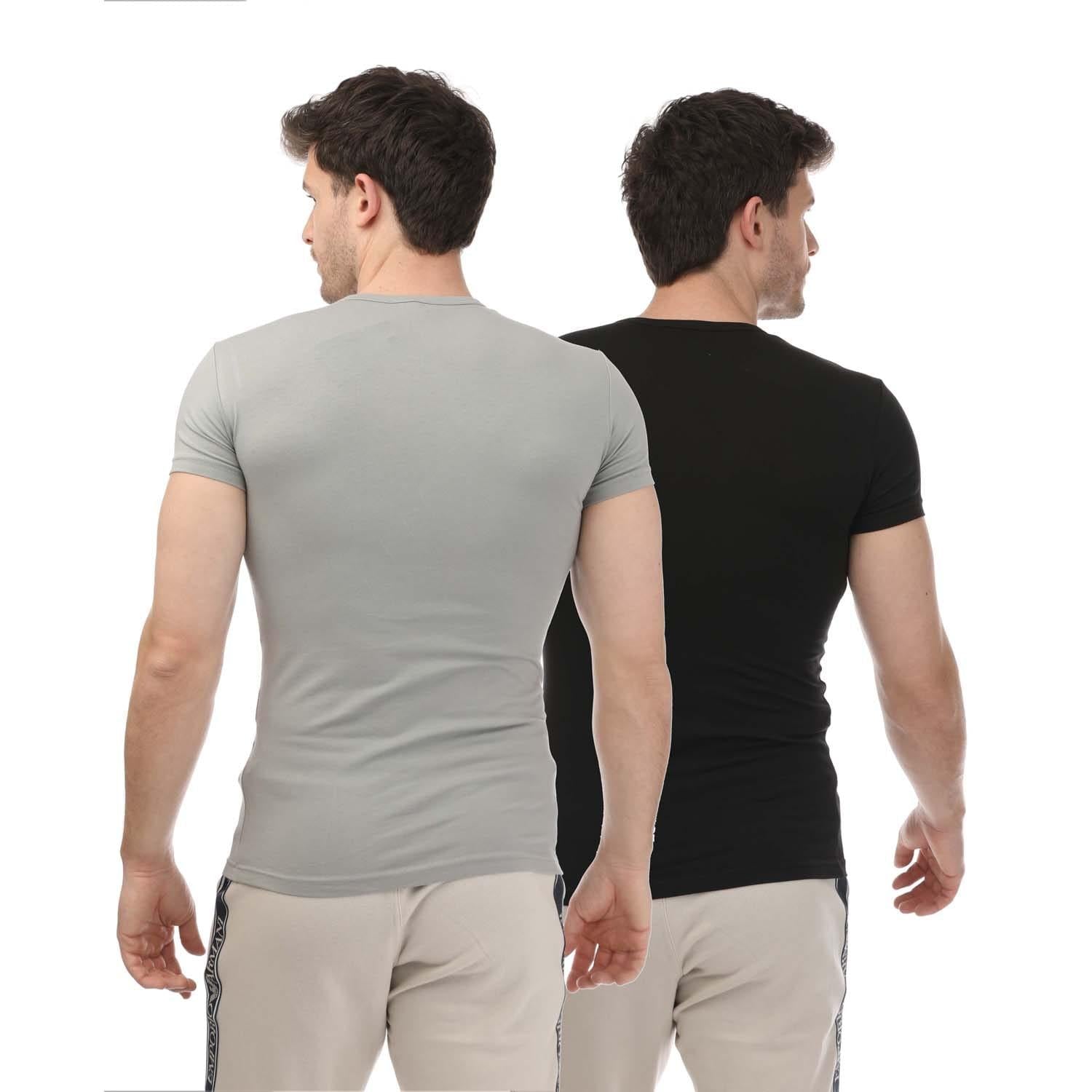 Grey-Black - Back - Emporio Armani Mens Logo T-Shirt (Pack of 2)