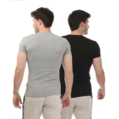 Grey-Black - Back - Emporio Armani Mens Logo T-Shirt (Pack of 2)