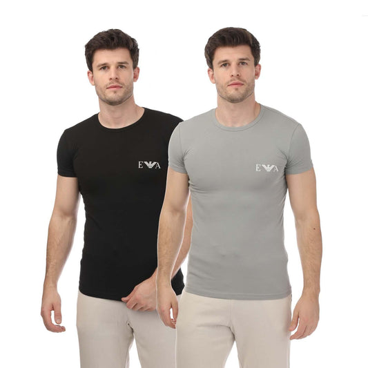 Grey-Black - Front - Emporio Armani Mens Logo T-Shirt (Pack of 2)