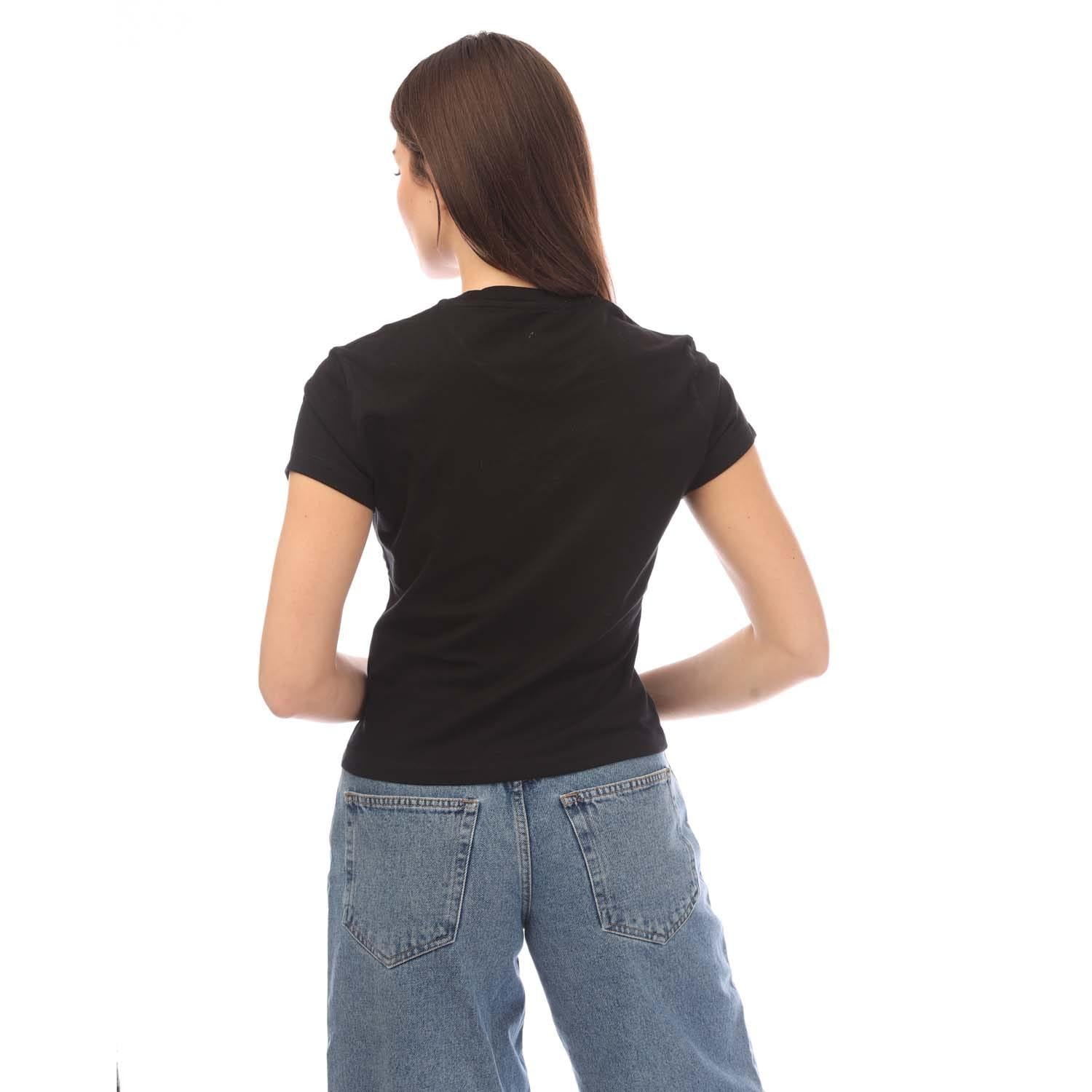 Black - Back - Off White Womens-Ladies Embroidered Flower T-Shirt