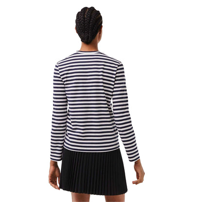 Navy - Back - Lacoste Womens-Ladies Striped T-Shirt