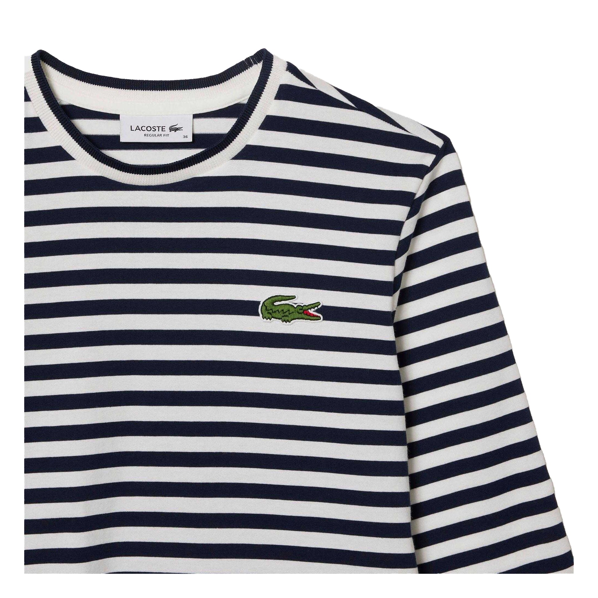Navy - Side - Lacoste Womens-Ladies Striped T-Shirt