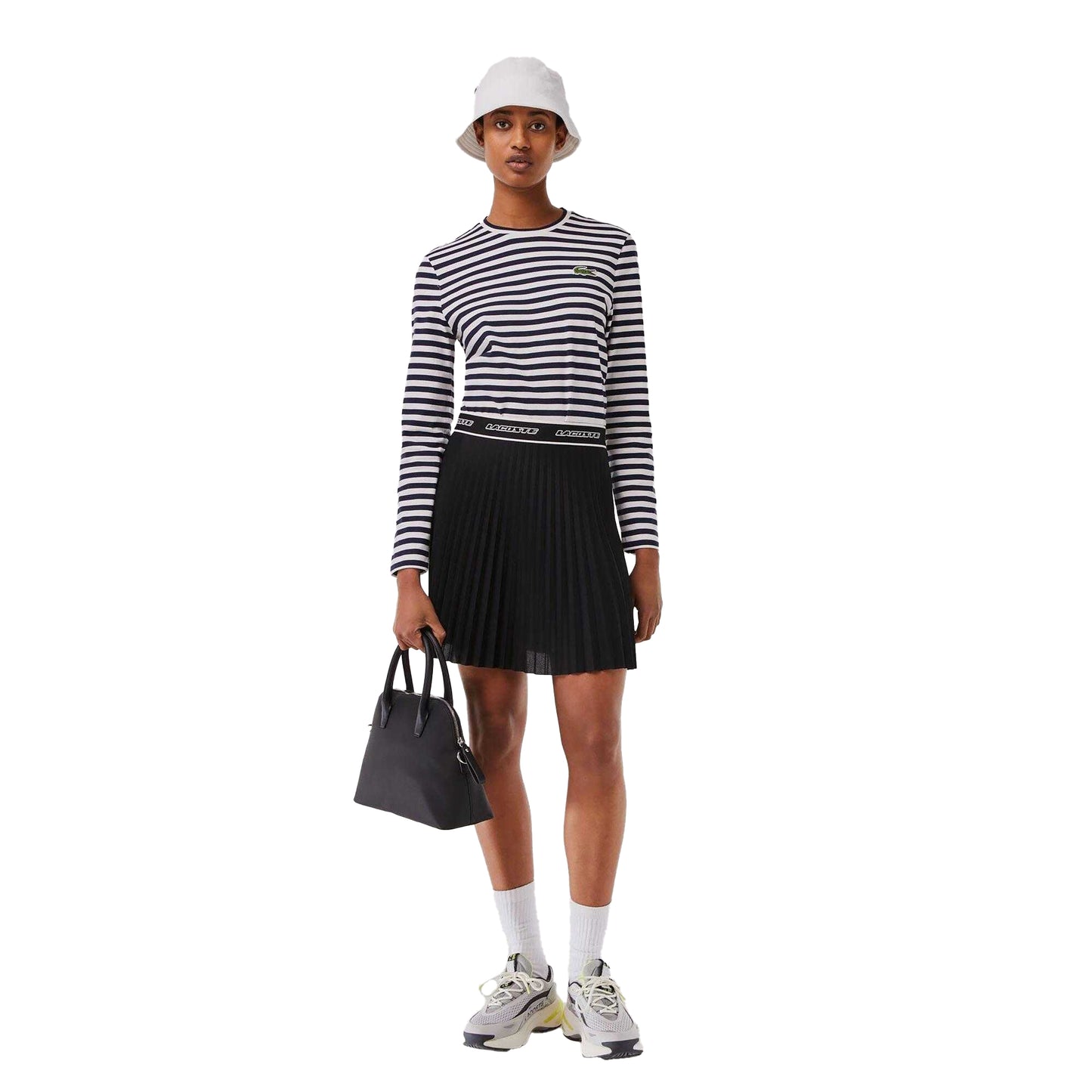 Navy - Pack Shot - Lacoste Womens-Ladies Striped T-Shirt