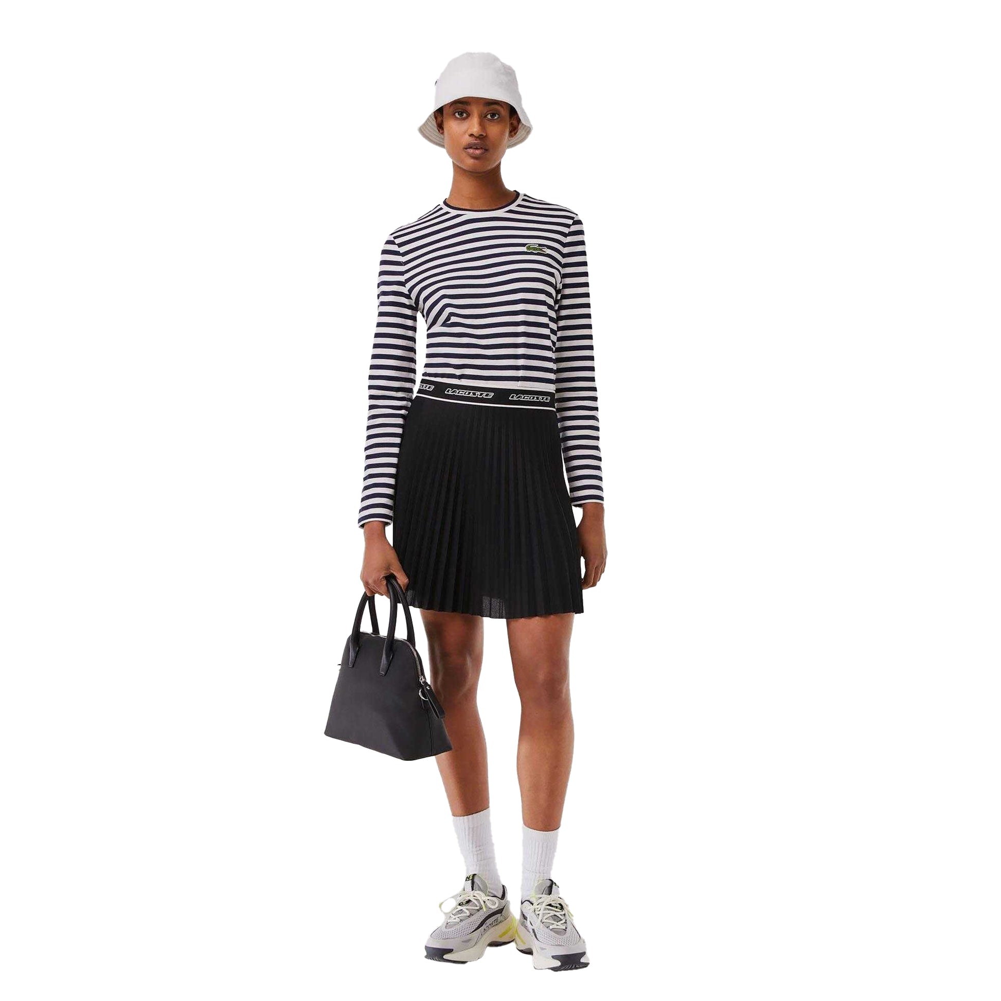 Navy - Pack Shot - Lacoste Womens-Ladies Striped T-Shirt