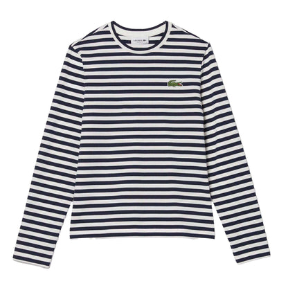 Navy - Front - Lacoste Womens-Ladies Striped T-Shirt