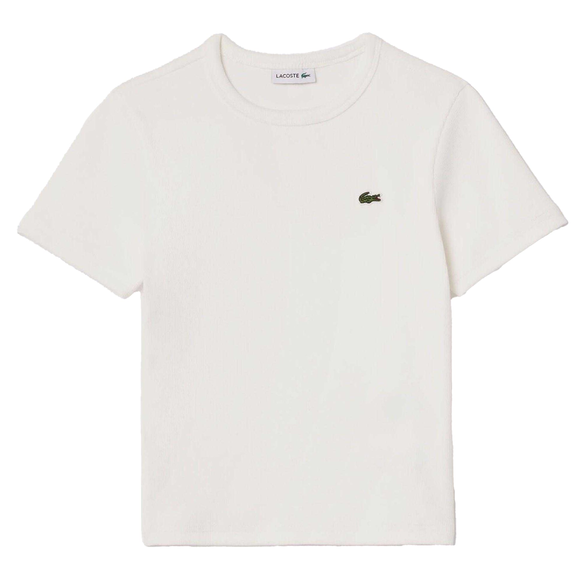 Cream - Front - Lacoste Childrens-Kids Ribbed Cotton T-Shirt