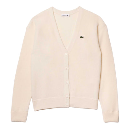 Cream - Front - Lacoste Womens-Ladies Essentials Cotton Cardigan