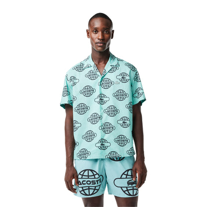 Mint - Side - Lacoste Mens Logo Printed Cotton Twill Shirt
