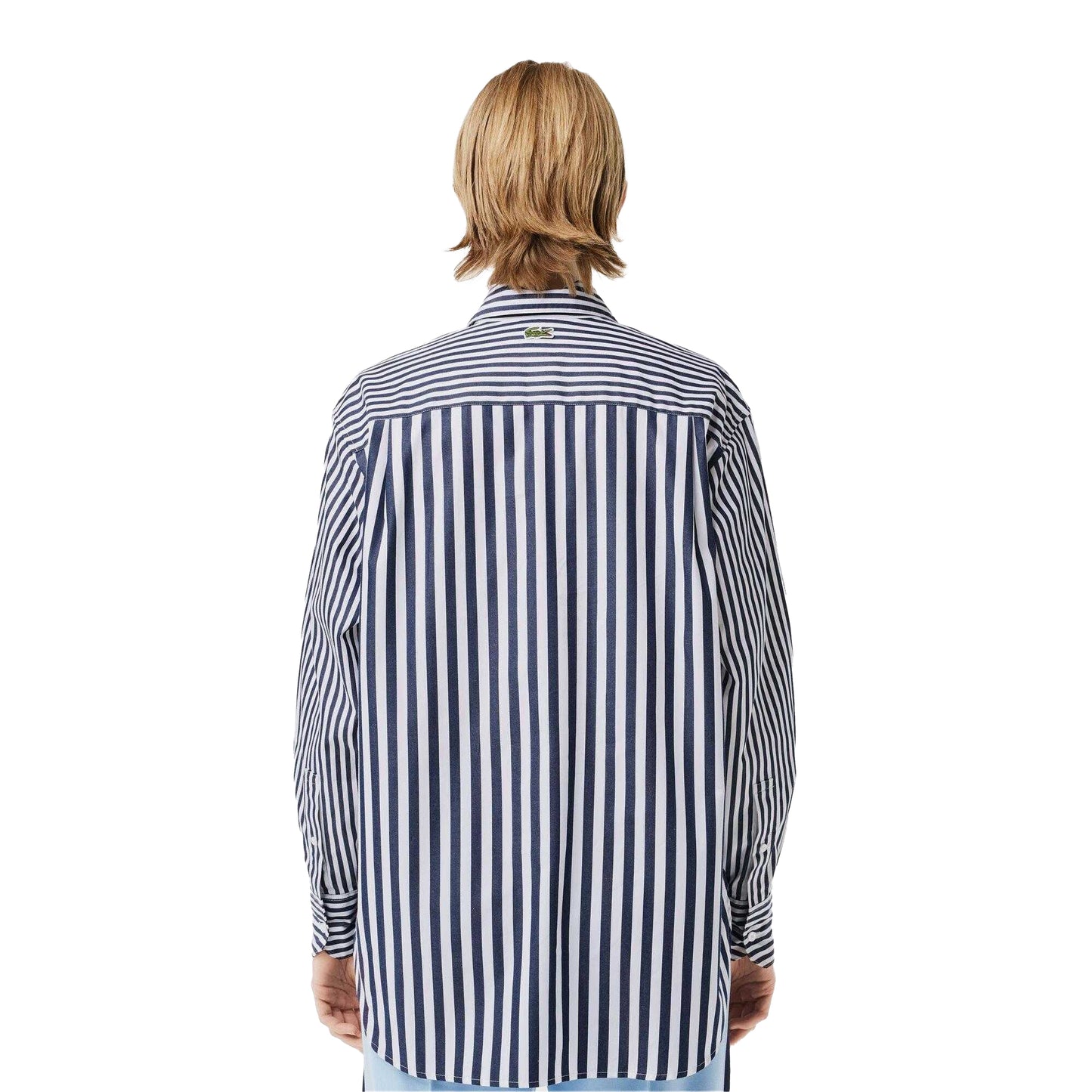 Navy - Back - Lacoste Womens-Ladies Bandier Cotton Poplin Stripes Long-Sleeved Shirt