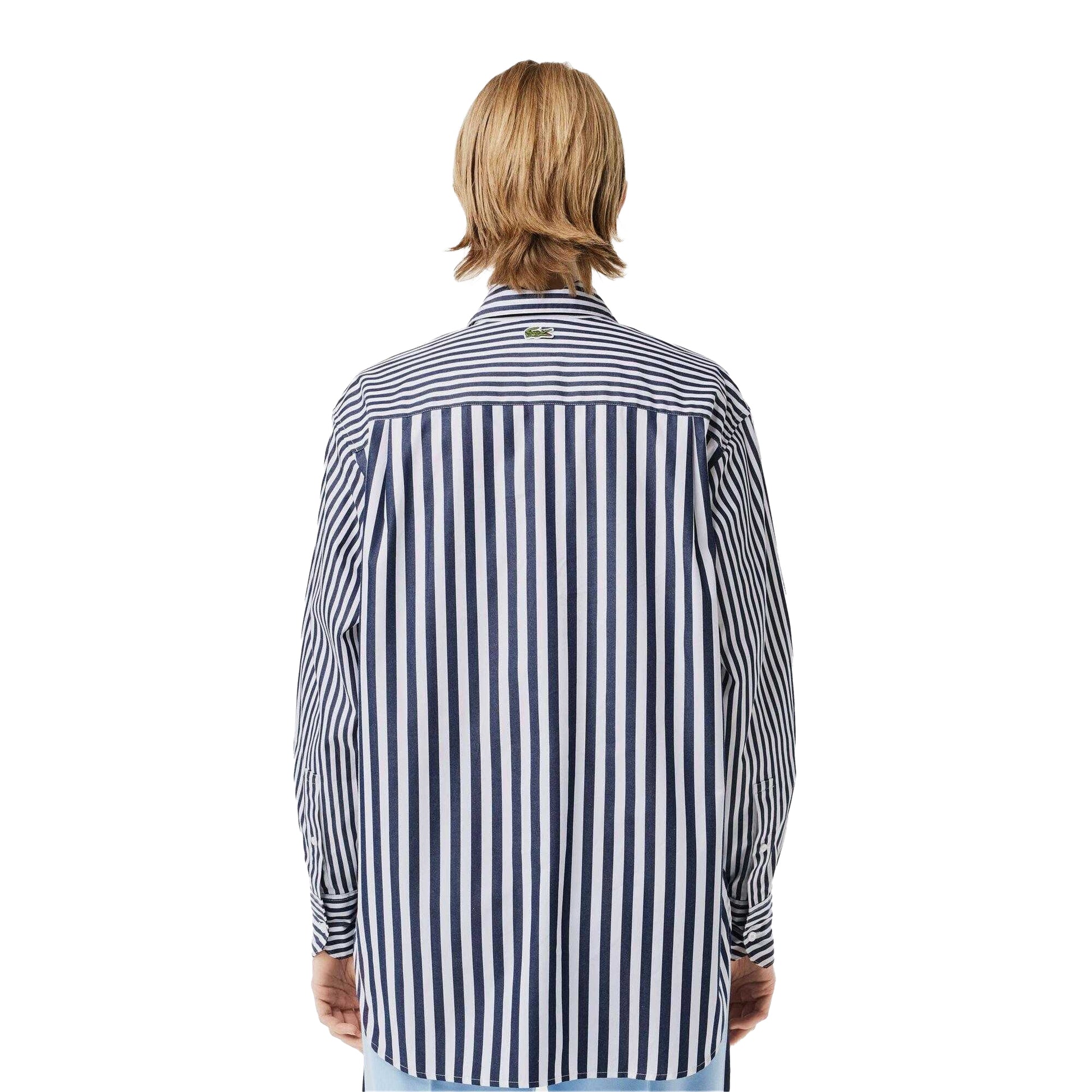 Navy - Back - Lacoste Womens-Ladies Bandier Cotton Poplin Stripes Long-Sleeved Shirt