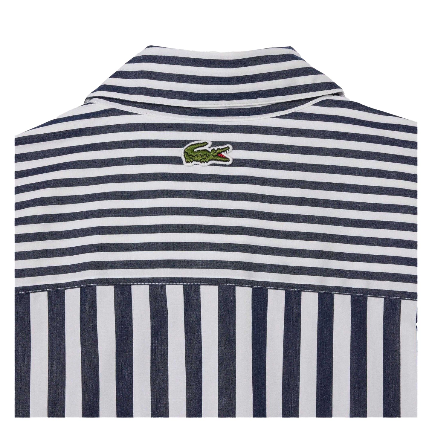 Navy - Side - Lacoste Womens-Ladies Bandier Cotton Poplin Stripes Long-Sleeved Shirt