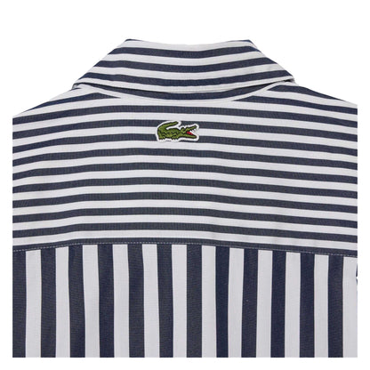 Navy - Side - Lacoste Womens-Ladies Bandier Cotton Poplin Stripes Long-Sleeved Shirt