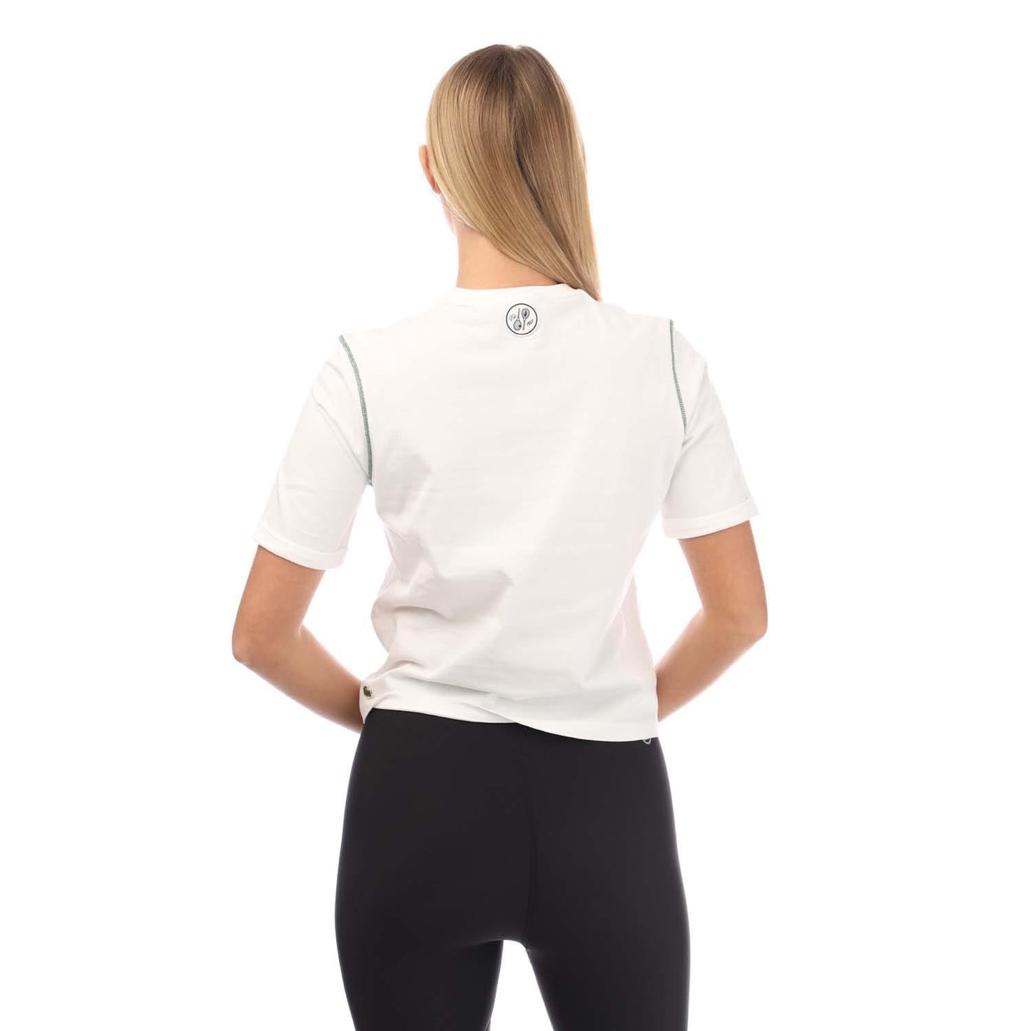 Cream - Back - Lacoste Womens-Ladies Roland-Garros Edition Cotton Relaxed Fit T-Shirt