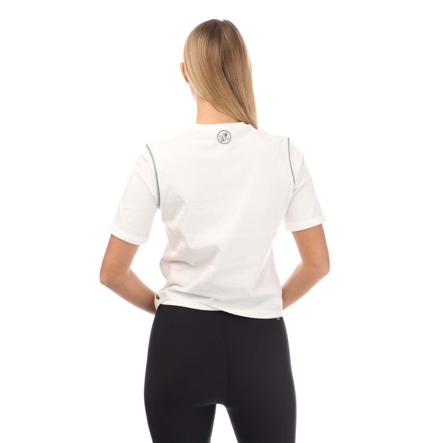 Cream - Back - Lacoste Womens-Ladies Roland-Garros Edition Cotton Relaxed Fit T-Shirt