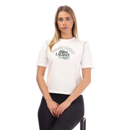 Cream - Side - Lacoste Womens-Ladies Roland-Garros Edition Cotton Relaxed Fit T-Shirt