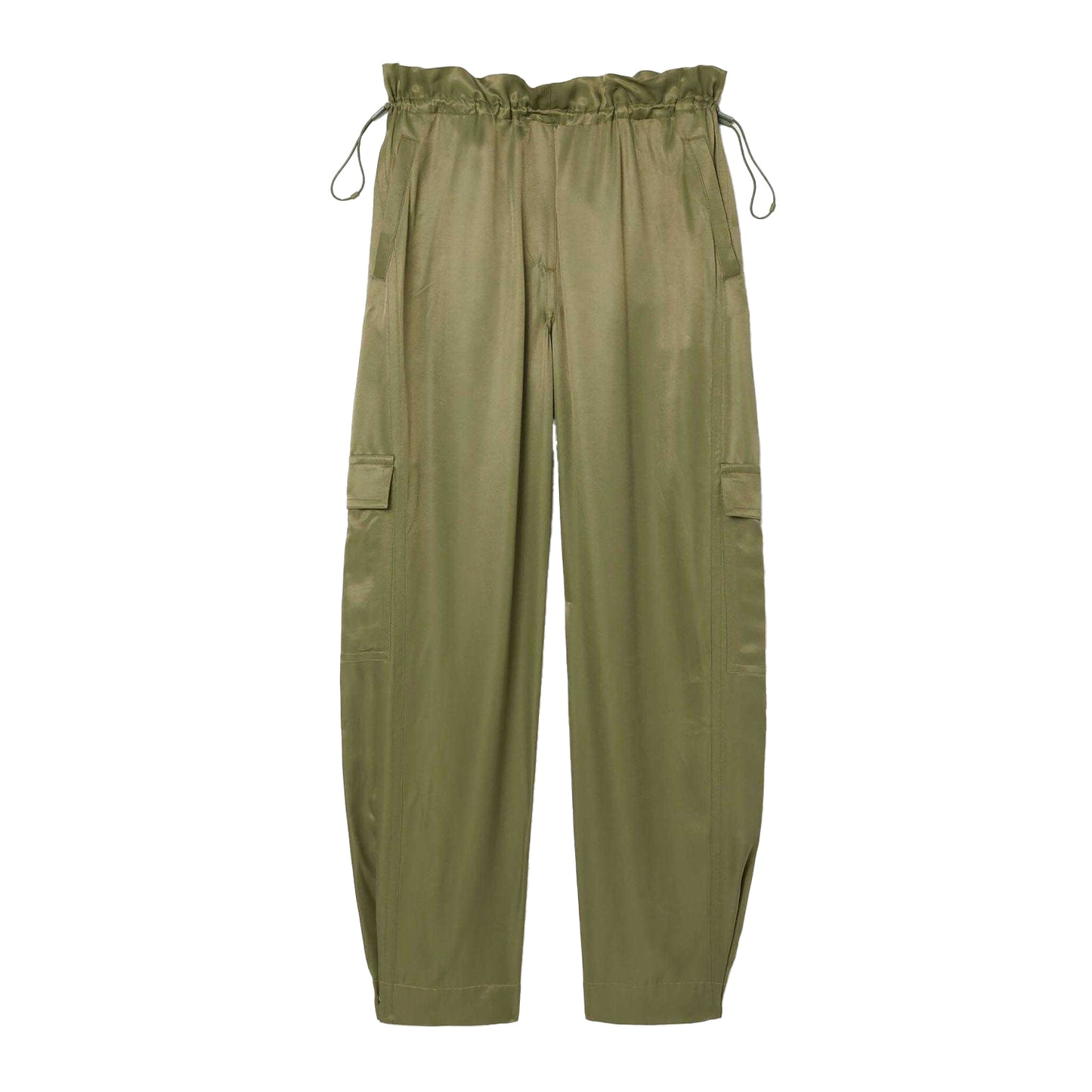 Khaki Green - Front - Lacoste Womens-Ladies Satin Oversized Cargo Trousers